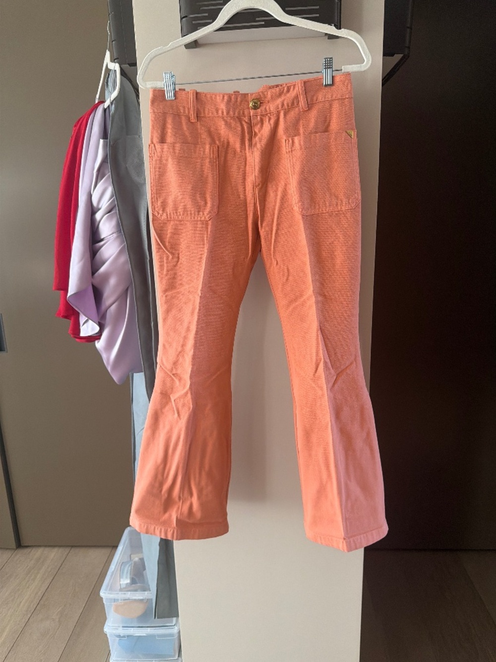 Cropped mid rise apricot jeans